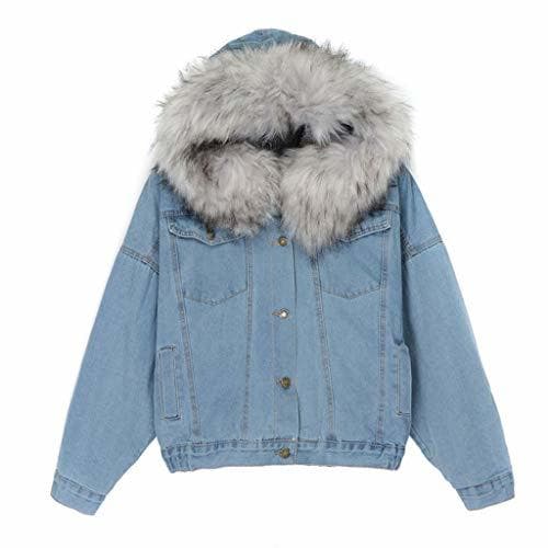 Moda ZODOF Chaqueta Vaquera Mujer Invierno Calentar Abrigo Corto Denim Collar Chaquetas Delgado