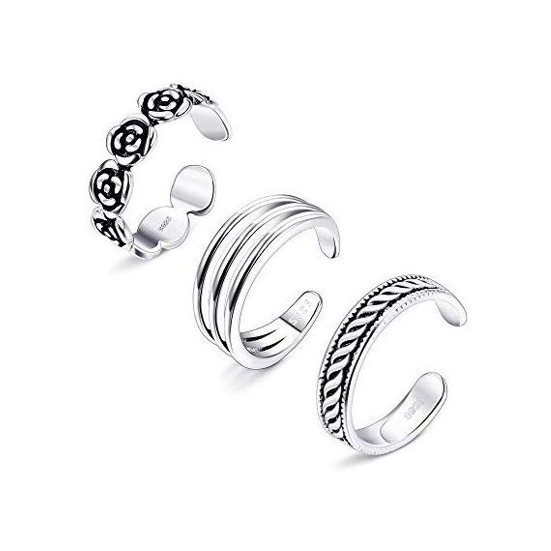 Moda Milacolato 3 Pcs Flor Ajustable Banda 925 Anillo de plata Daisy Anillos Midi Toe Ring