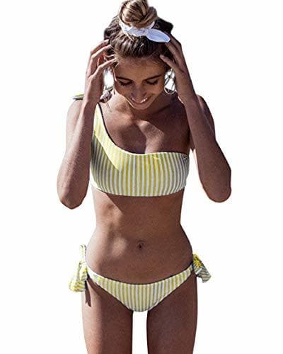 Moda Yuson Girl Conjuntos De Bikini Rayas Talle Alto Retro Brasileños Mujer Sexy