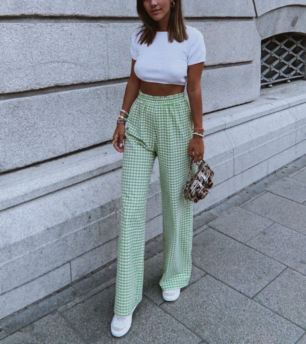 Fashion Pantalones cuadros verdes