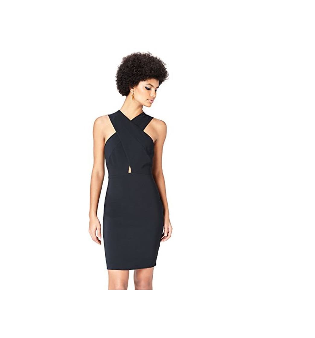 Moda Marca Amazon - find. Vestido Midi Cuello Halter Mujer, Negro