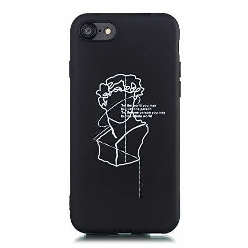 Electrónica CUAgain Funda Compatible con iPhone 8/iPhone 7 Silicona Dibujos Motivo Negro Kawaii