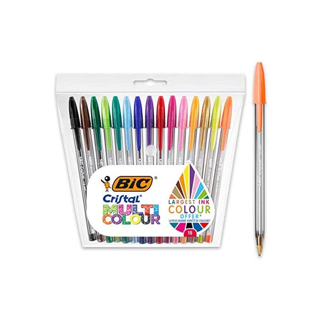 Product BIC Cristal Multicolour - Pack de 15 unidades, bolígrafos de punta ancha