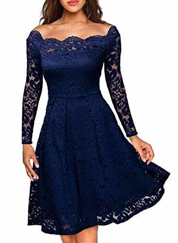 Moda Miusol Vintage Encaje Floral Coctel Vestido Corta para Mujer Azul XX-Large