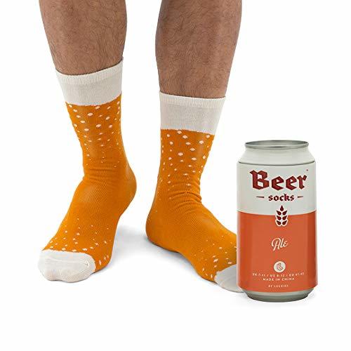 Product Luckies of London Calcetines divertidos para hombres, en lata de cerveza, Naranja,