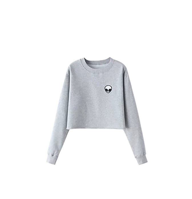 Moda YouPue Mujer Manga Larga de Sudaderas Cuello Redondo Tops Color Sólido Gris