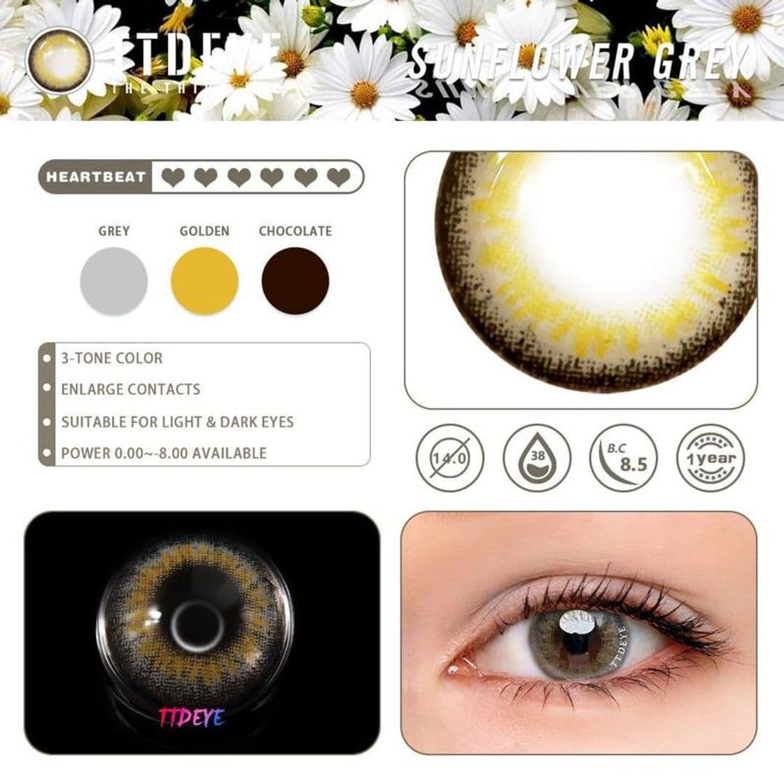 Fashion TTDeye Sunflower Grey Colored Contact Lenses