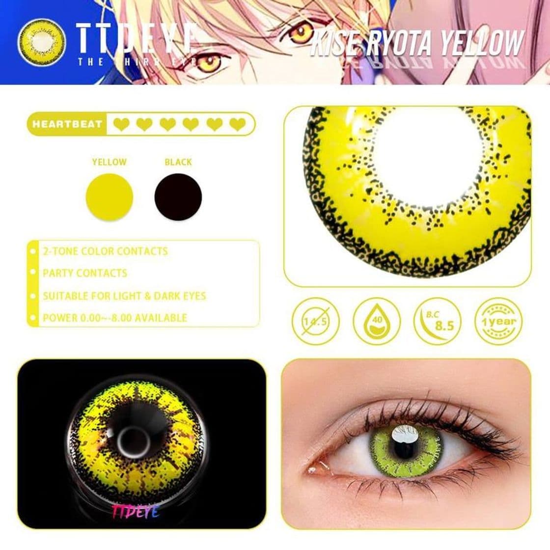 Fashion TTDeye Kise Ryota Yellow Colored Contact Lenses