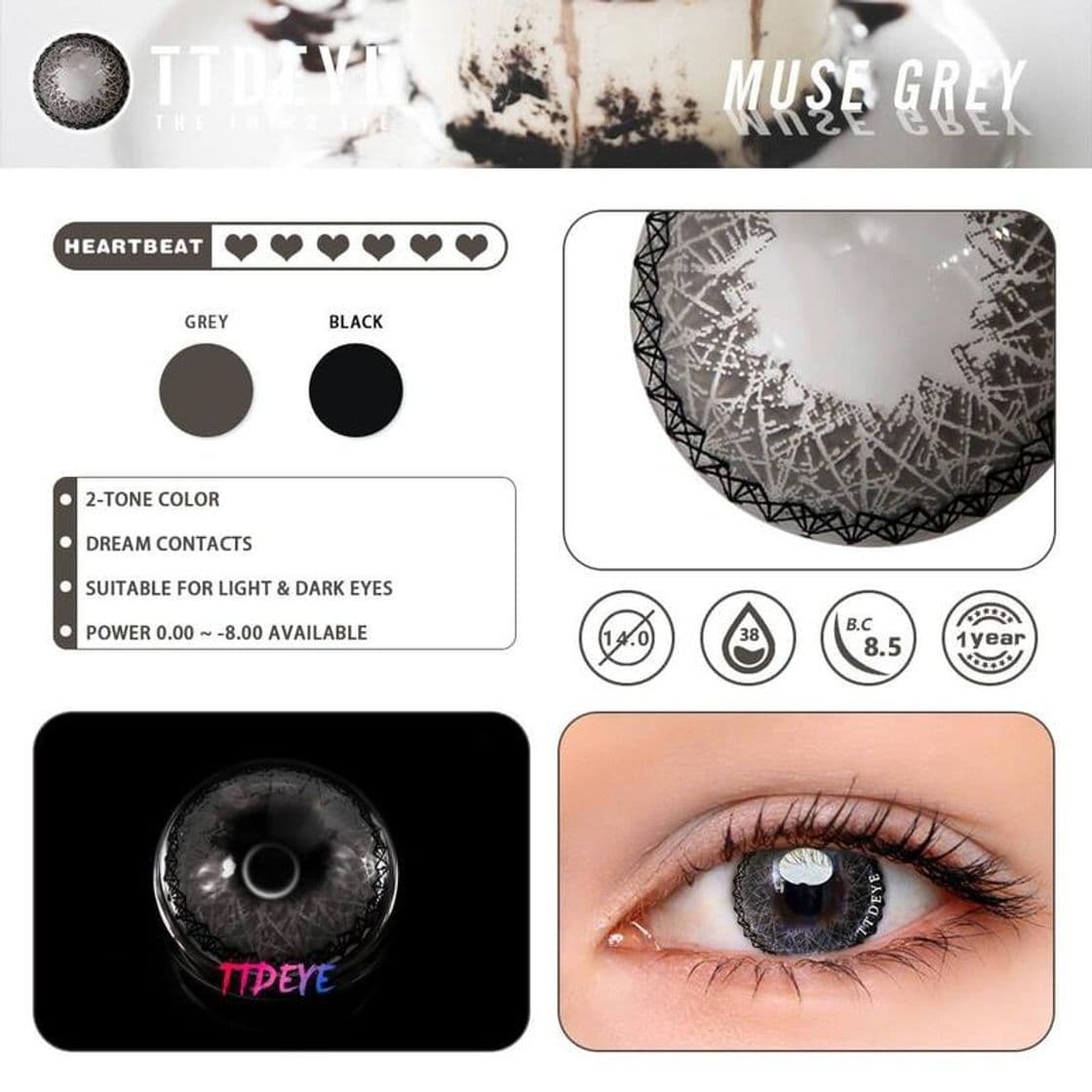 Fashion TTDeye Muse Grey Colored Contact Lenses