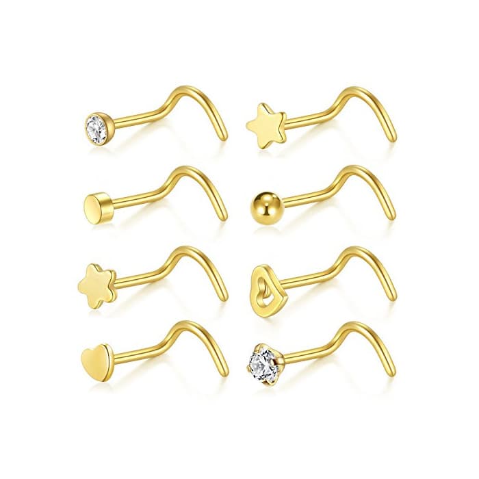 Fashion Briana Williams 20G 8 Unids Nose Screw Studs Anillo de Acero Inoxidable