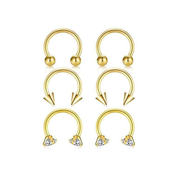 Moda Briana Williams 6PCS Bola de Cristal Zirconia Cúbica Nariz de Septum Herradura