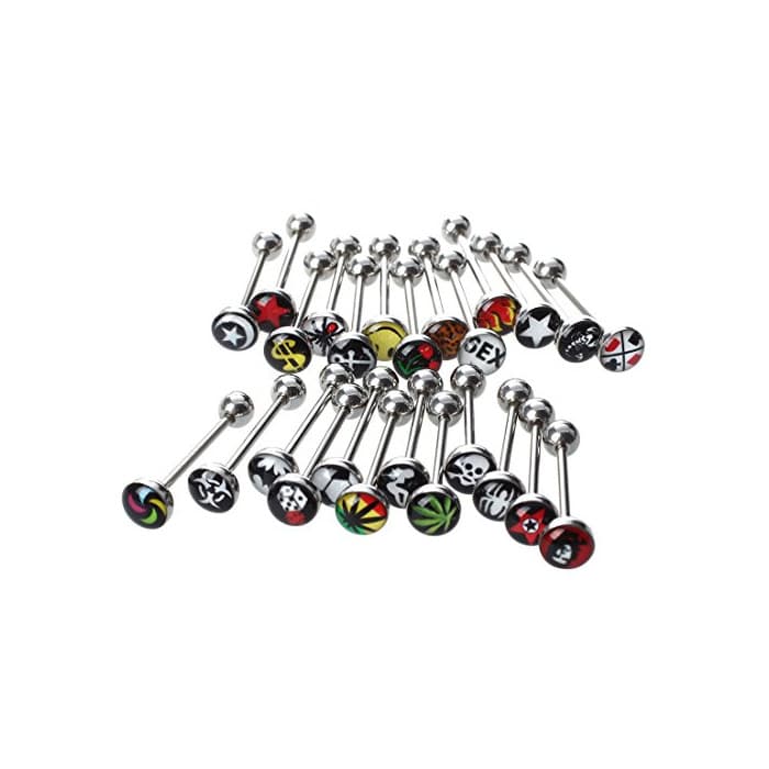 Fashion SODIAL(R) 25 X Piercing De Lengua Bolitas Plateado Multicolor 316L Acero Moderno