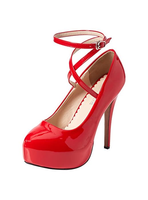 Moda OCHENTA Zapatos con Tacon Alto para Mujer Plataforma #01 PU Rojo 45