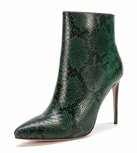 Fashion CASTAMERE Botas Cremalleras Mujer Tacón de Aguja Botines 10CM Serpiente Verde Zapatos