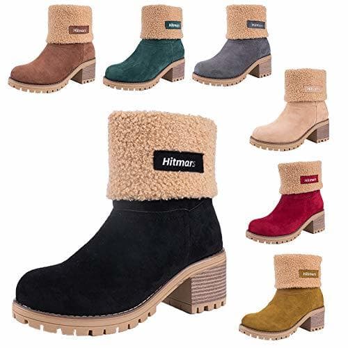 Fashion Botas Mujer Invierno Forradas Cálidas Botines Serraje Tacón Ancho Medio 6CM Plataforma