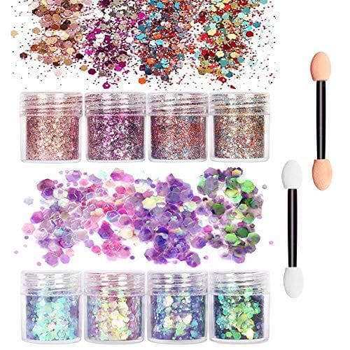 Product 8 Mixta Colores Kit Glitter polvo de uñas 20 x Esponja de