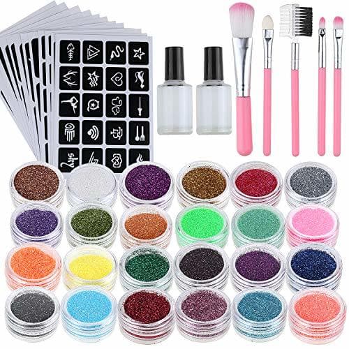 Beauty Lictin Kit de Tatuajes Temporales-Tatuaje de Brillo con 24 Colores 117 Hojas