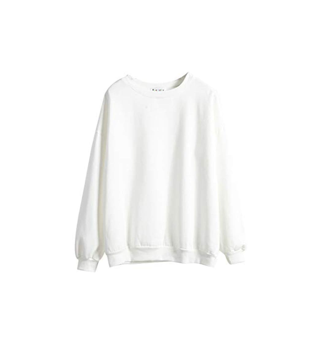 Fashion Sudaderas Mujer sin Capucha Sudaderas Lisas Chicas Sudadera Oversize Mujer Tallas Grandes Casual Sudadera Manga Larga Cuello Redondo Basicas Anchas Juveniles Chica Invierno Pullover Simples Blanco XL