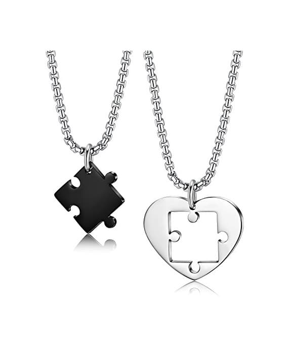 Moda Besteel Acero Inoxidable Collar Amantes con Colgante Puzzle para Hombre Mujer Pareja