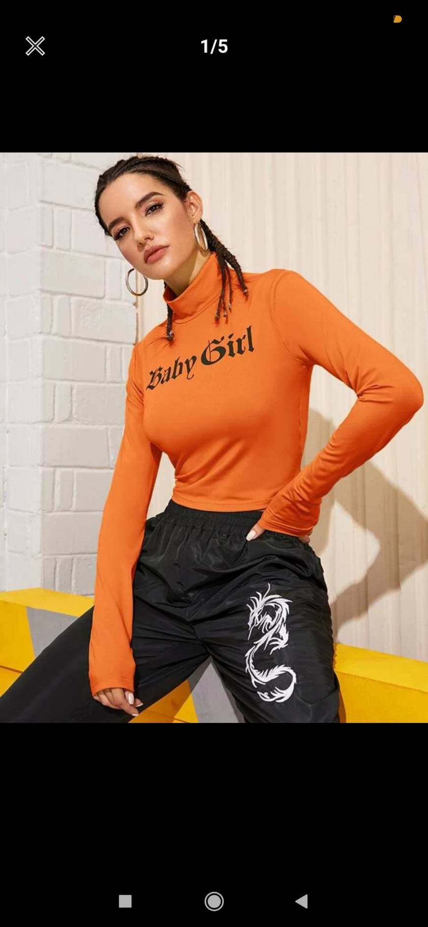 Moda Top corto de cuello alto naranja neón