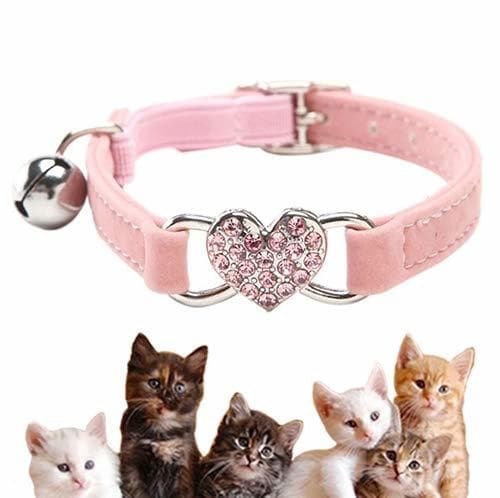 Lugar Collar de Gato con Campana y Colgante de Corazón de Cristal Brillante