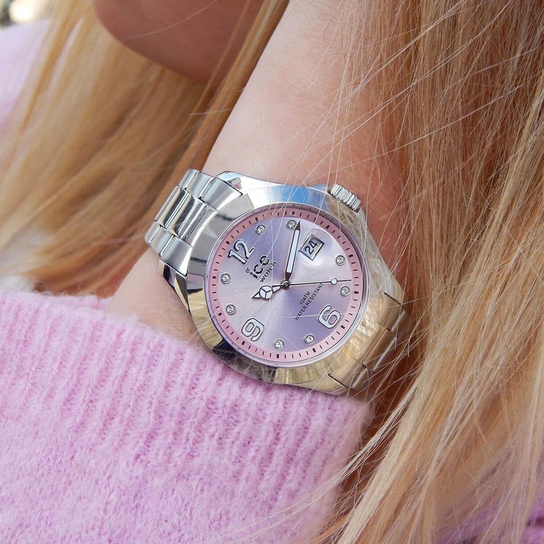 Moda ICE steel classic light pink silver stones - medio - Reloj Ice-Watch