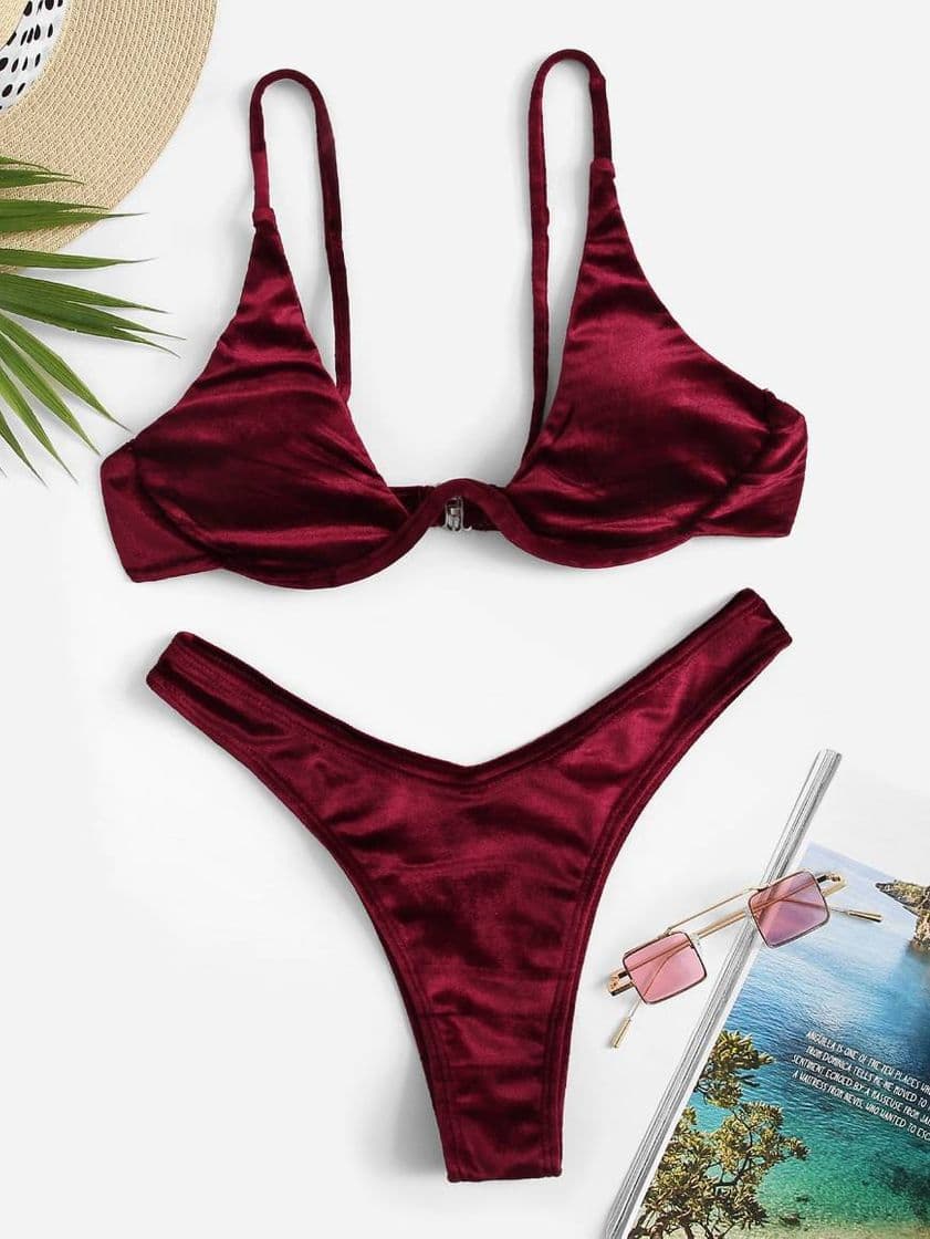 Moda Bikini aro terciopelo rojo