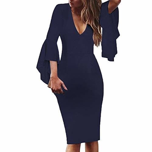 Moda beautyjourney Vestido de Trabajo Ajustado con Cuello en V para Mujer Vestido