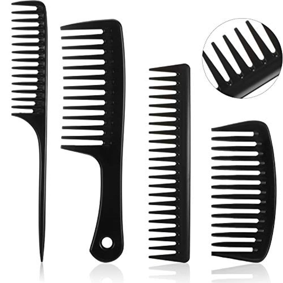 Producto 4 Piezas Peinetas de Dientes Anchos Peines de Peluquero Desenredantes Negros Peines de Peinado de Plástico de Peluquería para Mujer Hombre Cabello Grueso