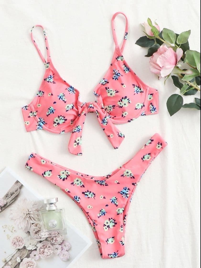 Fashion Set de bikini nudo floral rosa sexy