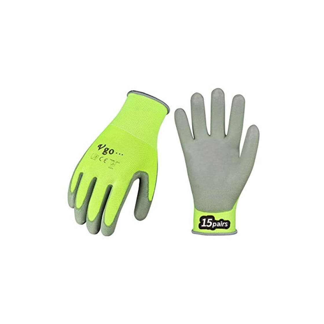 Product Vgo 15Pares Guantes de Trabajo y de Jardinería Recubiertos de PU para