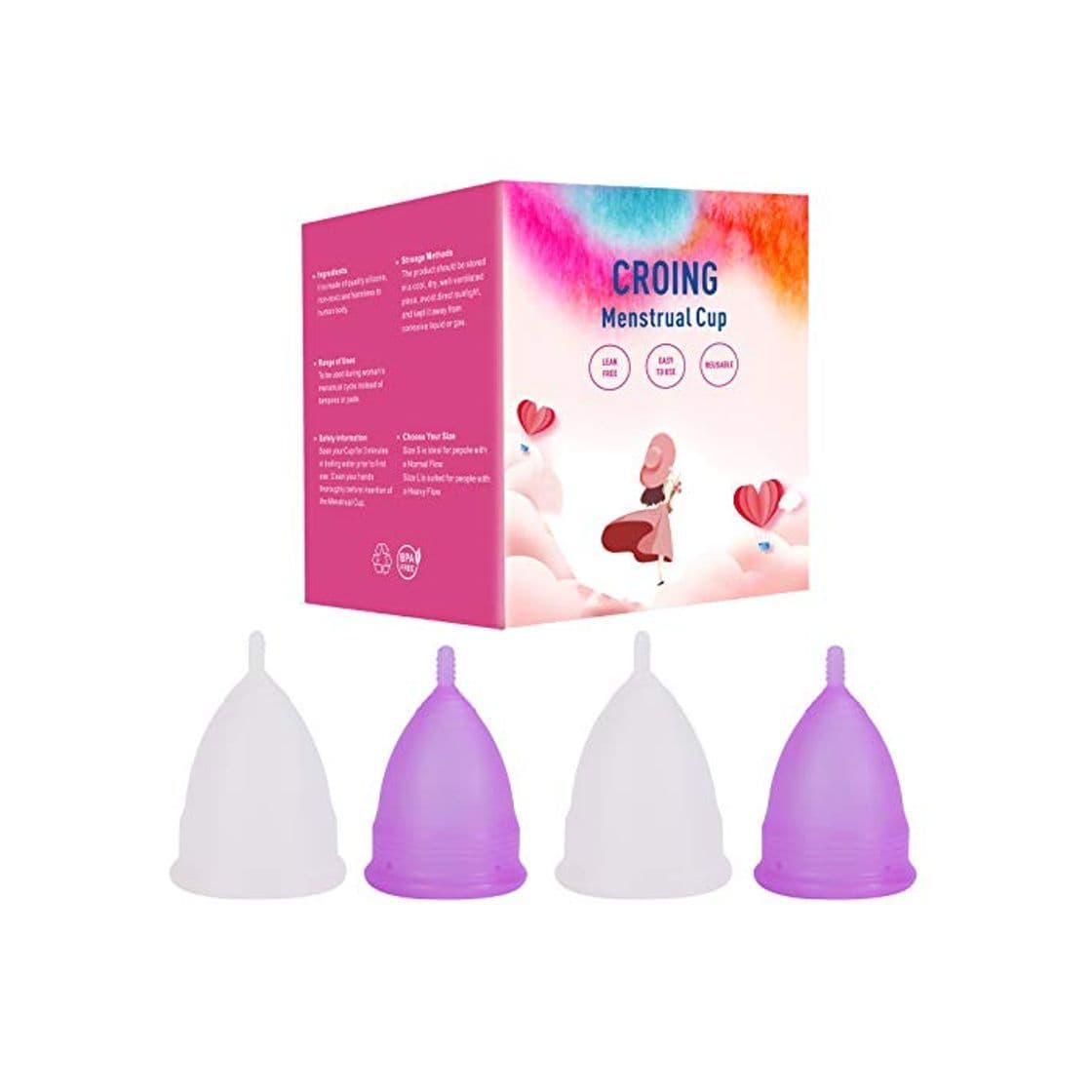 Beauty CROING 4 Copas Menstruales - 2 Piezas Pequeña  y 2 Piezas Grande