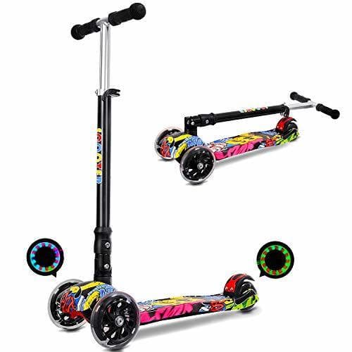 Product IMMEK Patinete Plegable con 4 Ruedas PU con Led Luces Altura Ajustable