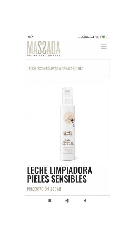 Product Leche limpiadora piel sensible 