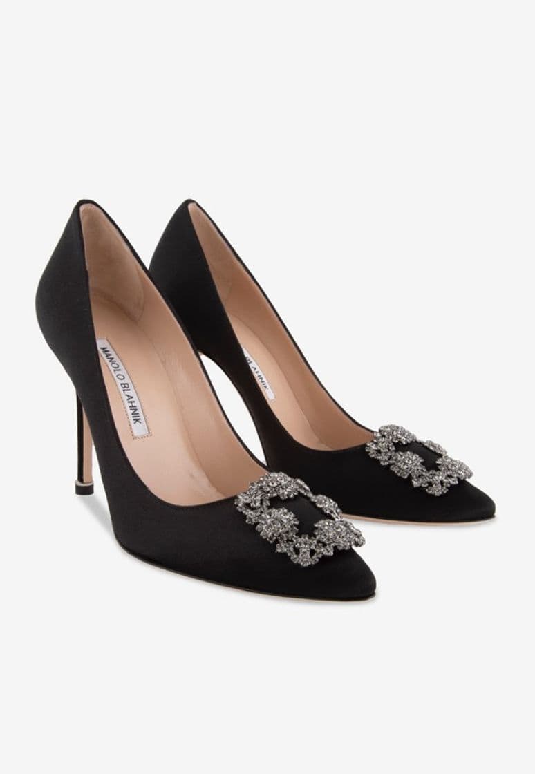 Moda MANOLO BLAHNIK HANGISI 105 SATIN PUMPS WITH FMC CRYSTAL