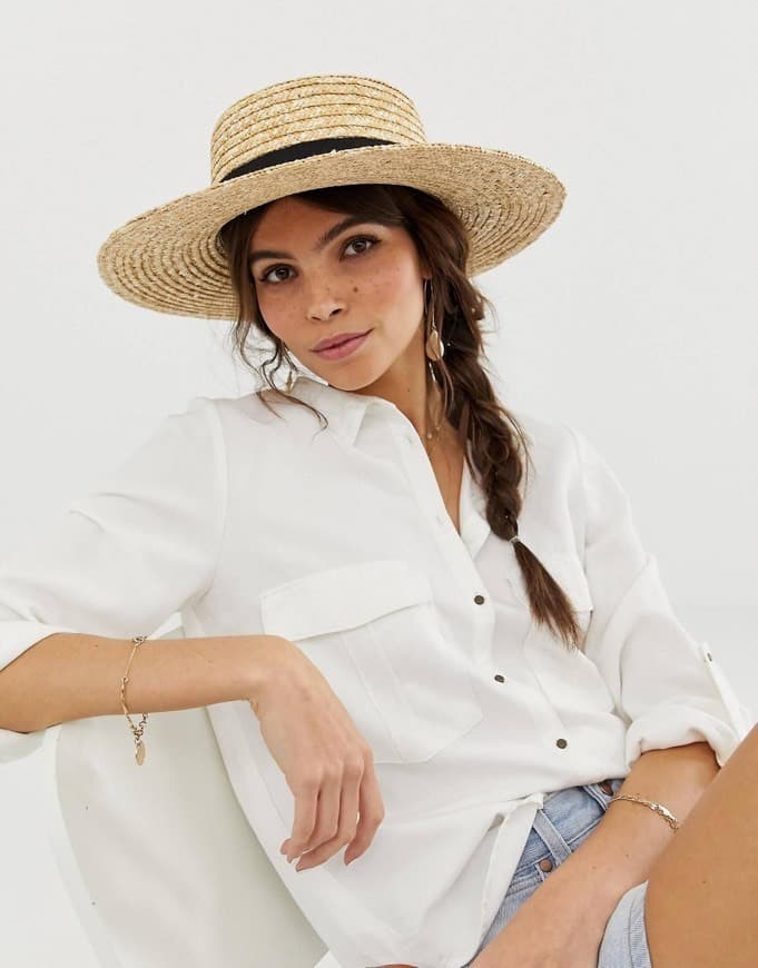 Fashion ASOS DESIGN natural straw easy boater with size adjuster