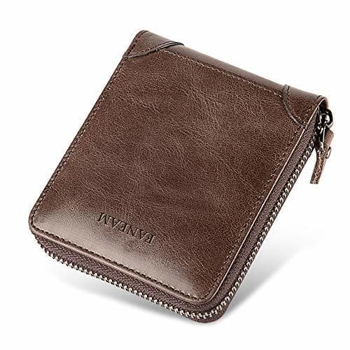 Place Faneam Cartera Hombre Cuero Autentico Billetera Hombre Piel, Cartera Hombre con Cremallera