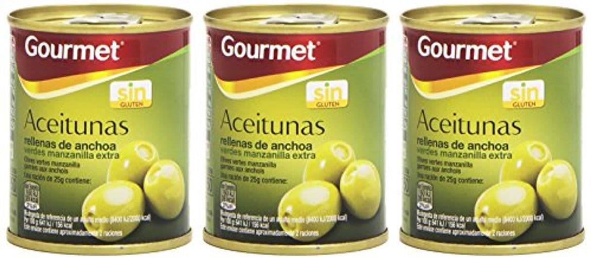 Lugar Gourmet Aceitunas Rellenas de Anchoa Verdes Manzanilla, Pack de 3 x 50