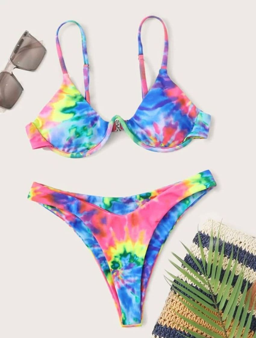 Product Bañador bikini de pierna alta con aro de Tie Dye

