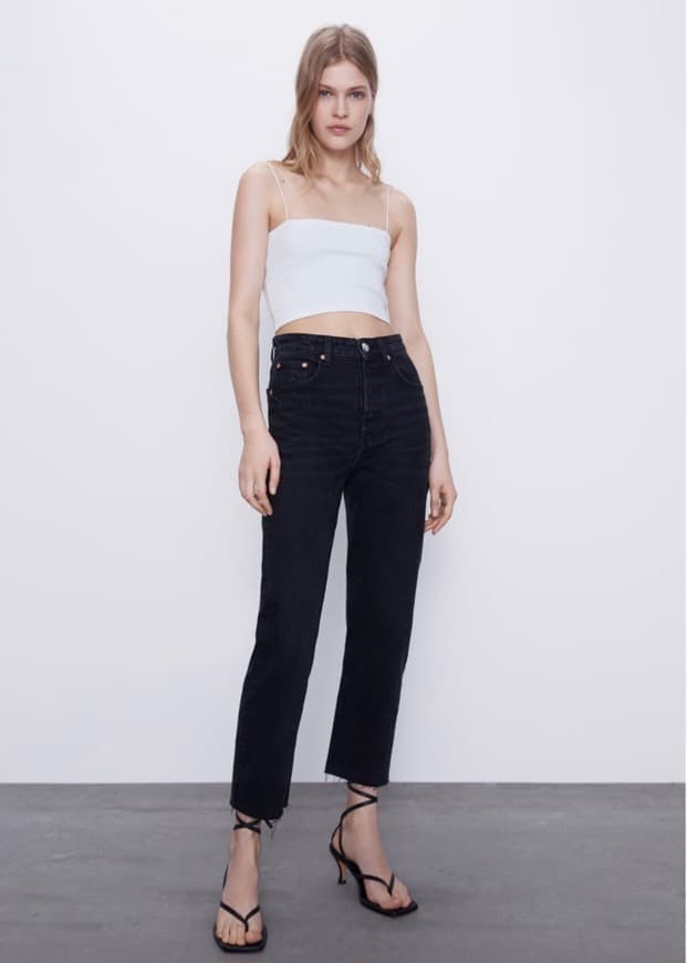 Fashion Zara high rise straight jeans 