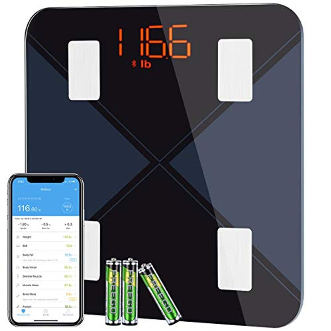 Product Bascula de Baño, Báscula Inteligente Bluetooth Mpow Báscula Grasa Corporal Digital,13 Mediciones Esenciales: BMI, Grasa Corporal ect,