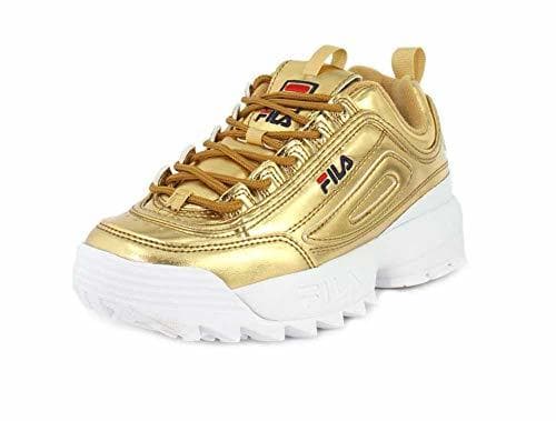 Fashion Fila Womens Disruptor II Premium Metallic Gold/White Sneaker