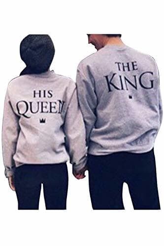 Fashion Pareja Sudadera A Juego Hombres Mujeres King Queen Pullover Pack Grey Women