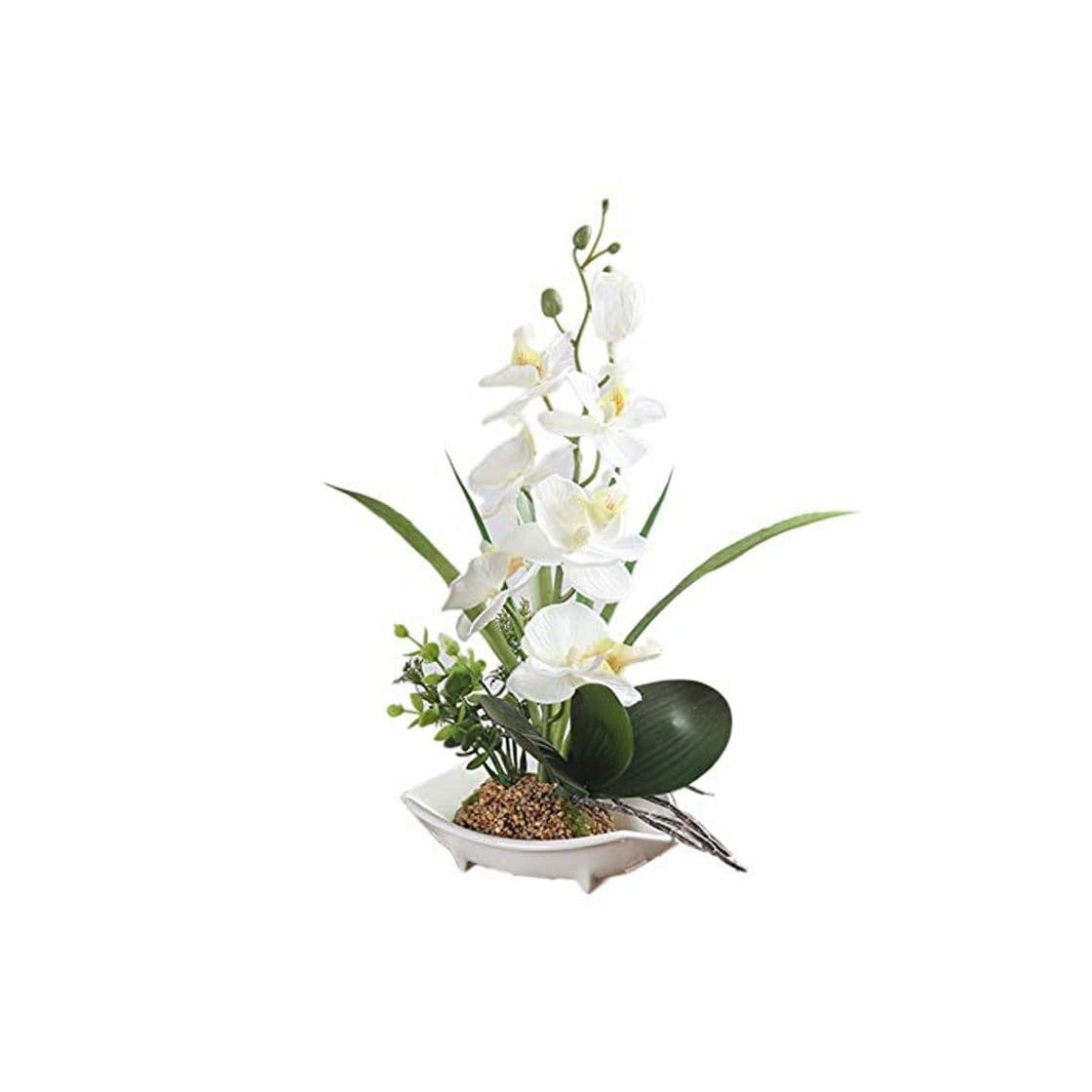 Product True Holiday Flores Artificiales de orquídea con jarrón de Porcelana Blanca