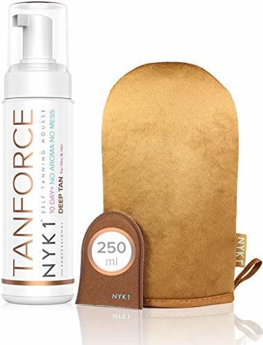 Product TanForce con MegaMitt de NYK1 - Mousse Autobronceador Invisible Inodoro PROFUNDO