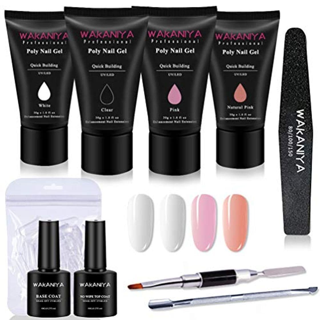 Producto Polygel Kit Uñas de Gel Completo Poligel Uñas Construcción Extension Rápida Set 30ML X 4 Colores Principiante Amigable con Capa Base UV Superior 100Pcs Moldes Lima de Nail Espátula