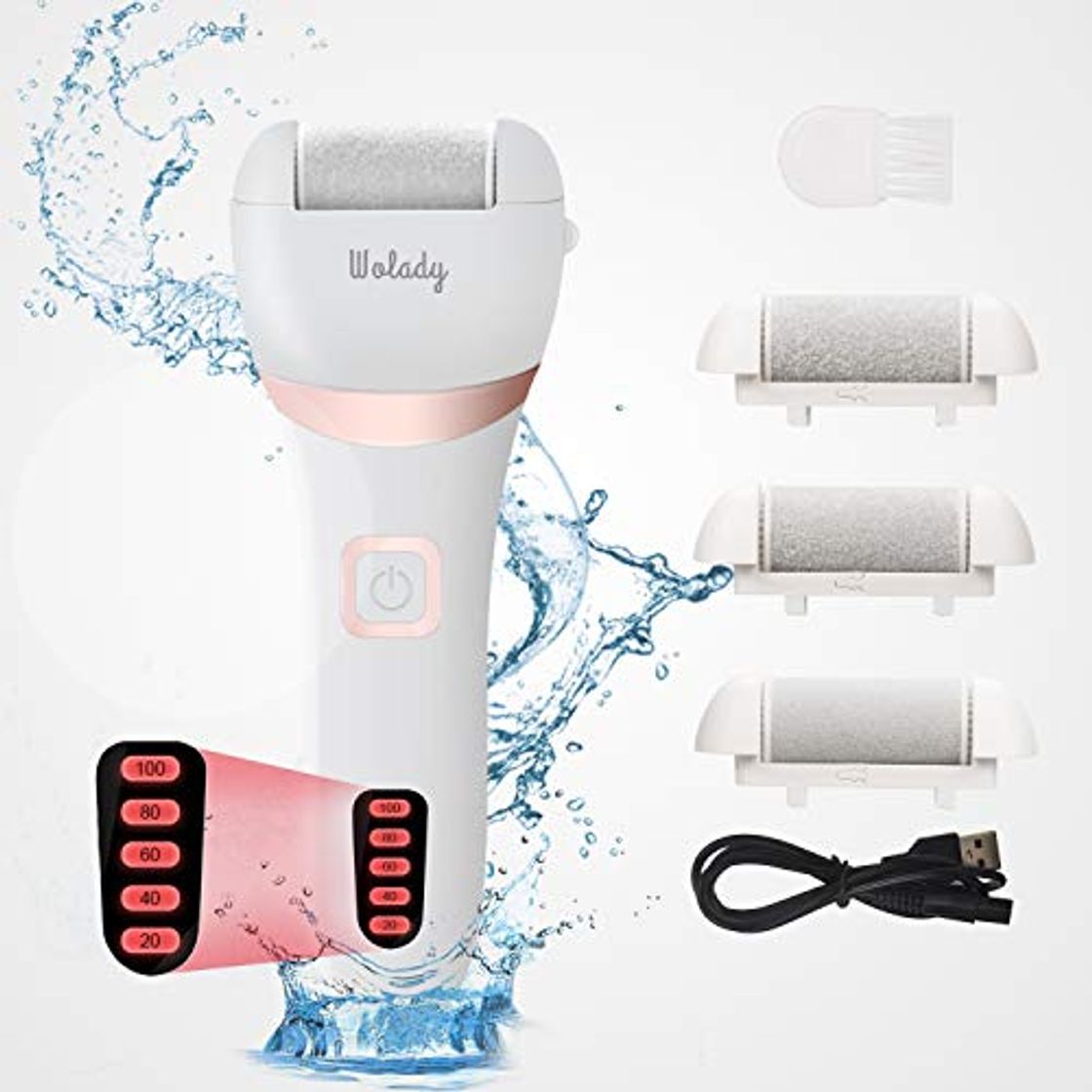 Producto Lima Eléctrica Pedicura Eléctrico Lima Pies Profesional Recargable Wolady IPX7 Impermeable Eliminar Callos Pies Durezas Pedicura Pies Cuidado Lima 3 Recambios 5 Niveles Batería 1200MAH 2 Velocidades