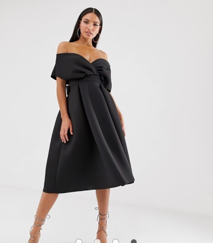 Product Off shoulder Black midi dress 