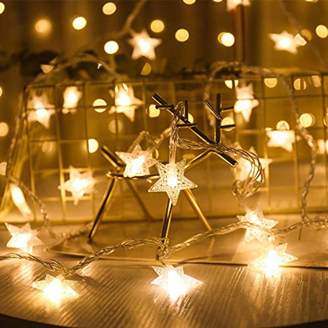 Producto Star Luces de Hadas Estrella de la Noche Luz de la Secuencia 6M 40Pcs LED Estrellas de Luces Brillante Decoración Luz Blanco Cálido