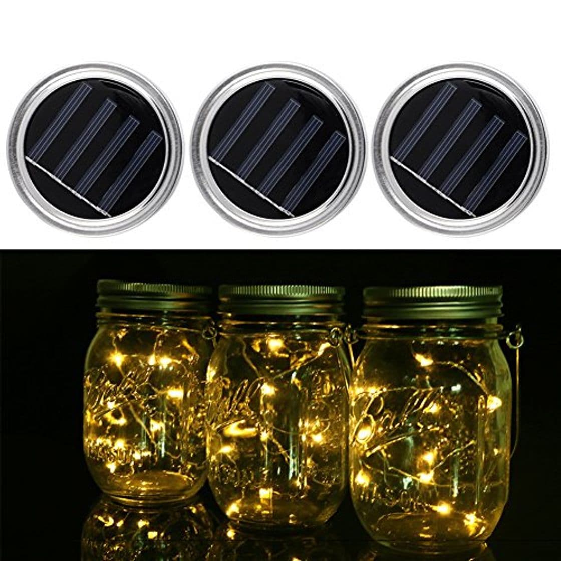 Producto Mason Jar Luces solares, 3 Piezas con color LED Light Beads para